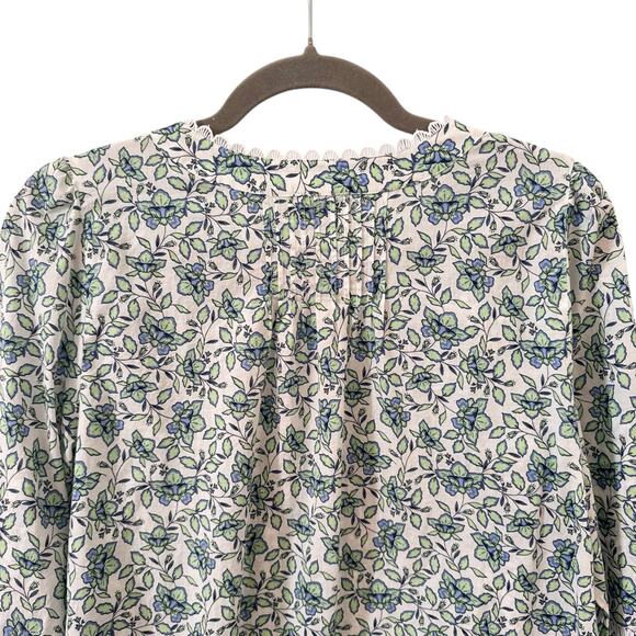 Talbots Scallop Lace Trim Top in Blooming "Daffodils" Floral Size Large - Picture 8 of 11